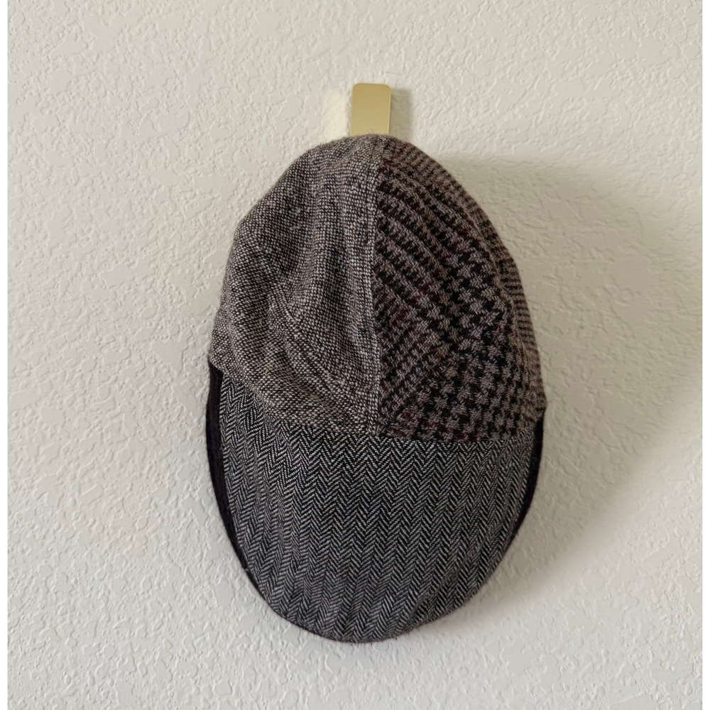 Lake of the Isles Patchwork Flat Cap Brown Herringbone Tweed Newsboy Hat L/XL